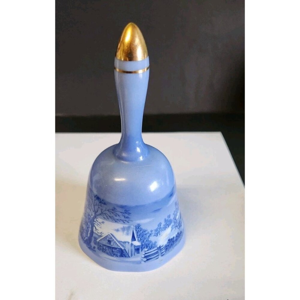 Currier & Ives Style  Farmers House In Winter Bell Marked Japan